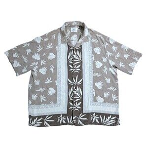 Hawaiian Shirt Men's 2XL Silk Tropical Island Brown Paradise Floral Tiki Party